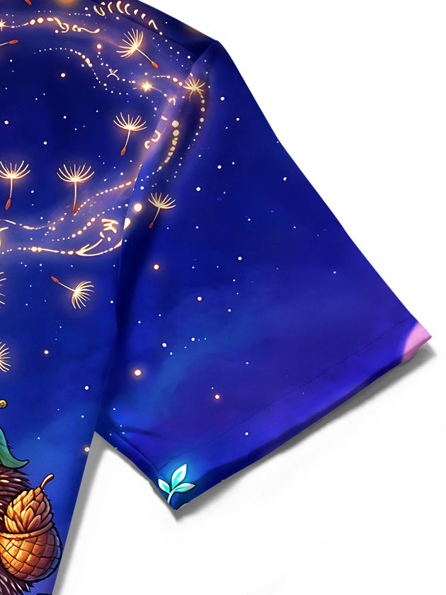 Adaychic Men's Short Sleeve Shirt - Hedgehog On Floating Island With Mushrooms Print with Chest Pocket