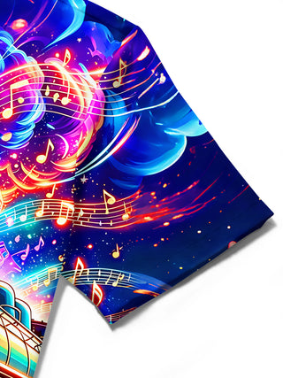 Adaychic Men's Graphic Neon Music Steam Train Print Short Sleeve Shirt with Chest Pocket