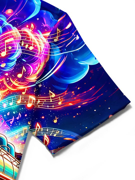 Adaychic Men's Graphic Neon Music Steam Train Print Short Sleeve Shirt with Chest Pocket
