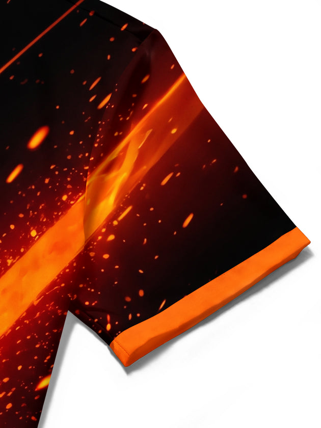 Adaychic Men's Graphic Abstract Flame And Lava Pattern Short Sleeve Shirt with Chest Pocket