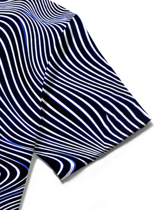 Adaychic Men's Abstract Abstract Wavy Geometric Lines Print Short Sleeve Shirt with Chest Pocket