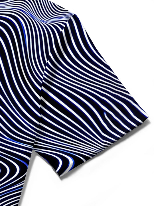 Adaychic Men's Abstract Abstract Wavy Geometric Lines Print Short Sleeve Shirt with Chest Pocket