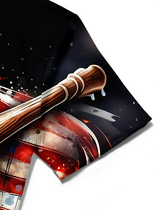 Independence American Flag Baseball Men's Pocket Short Sleeve Shirts