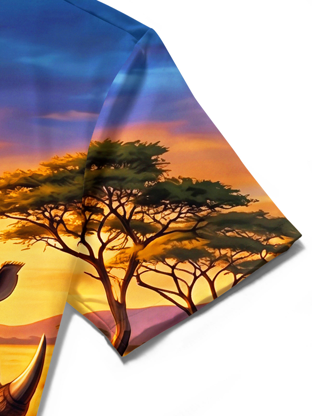 Adaychic Men's Rhino In African Savanna Sunset Print Short Sleeve Shirt with Chest Pocket