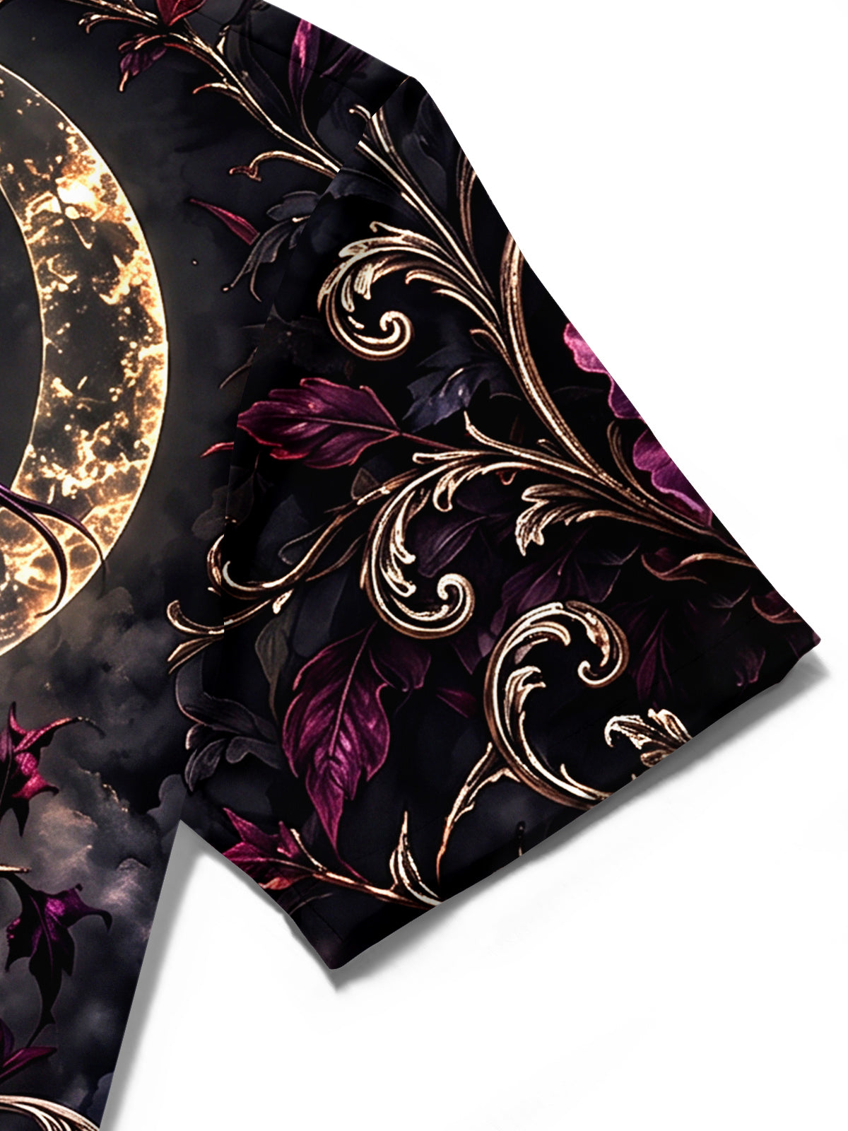Adaychic Men's Dark Snake And Purple Flowers With Moon Print Short Sleeve Shirt with Chest Pocket