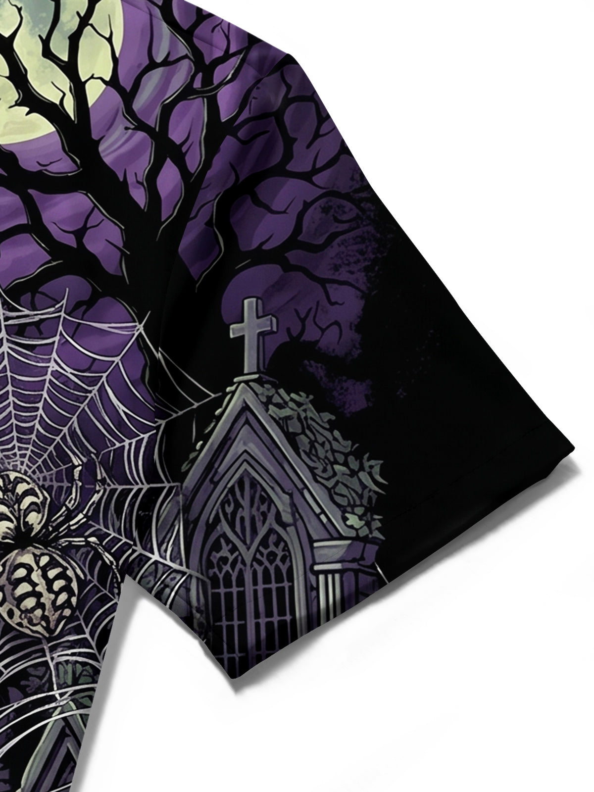 Adaychic Men's Short Sleeve Shirt - Halloween Gothic Graveyard With Ghost Claw And Spider Print with Chest Pocket
