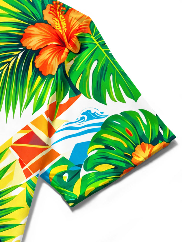 Adaychic Men's Hawaiian Blue Pelican And Pineapple Print Short Sleeve Shirt with Chest Pocket