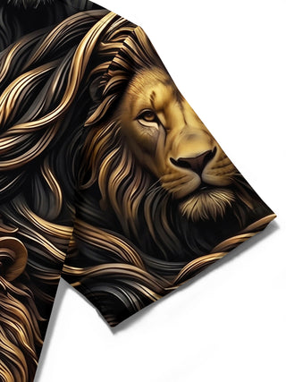 Adaychic Men's Hawaiian Lion Faces Print Short Sleeve Shirt with Chest Pocket