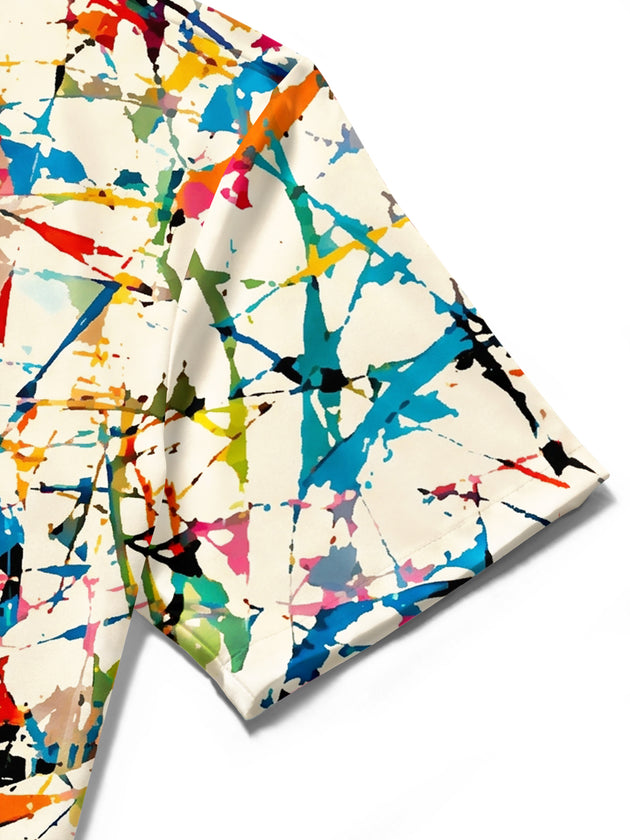 Adaychic Men's Printed Colorful Paint Splatter Print Short Sleeve Shirt with Chest Pocket