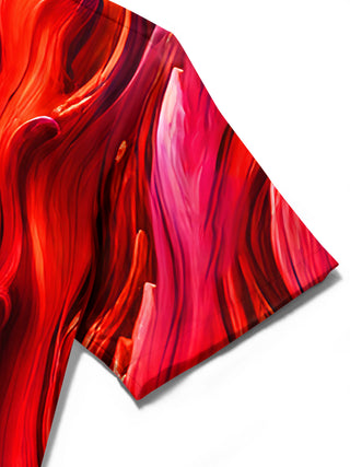 Adaychic Men's Red Graphic Abstract Swirl Gradient Print Short Sleeve Button Down Shirt with Chest Pocket