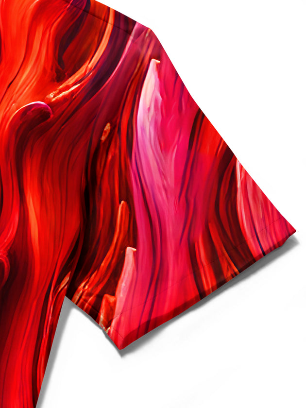 Adaychic Men's Red Graphic Abstract Swirl Gradient Print Short Sleeve Button Down Shirt with Chest Pocket
