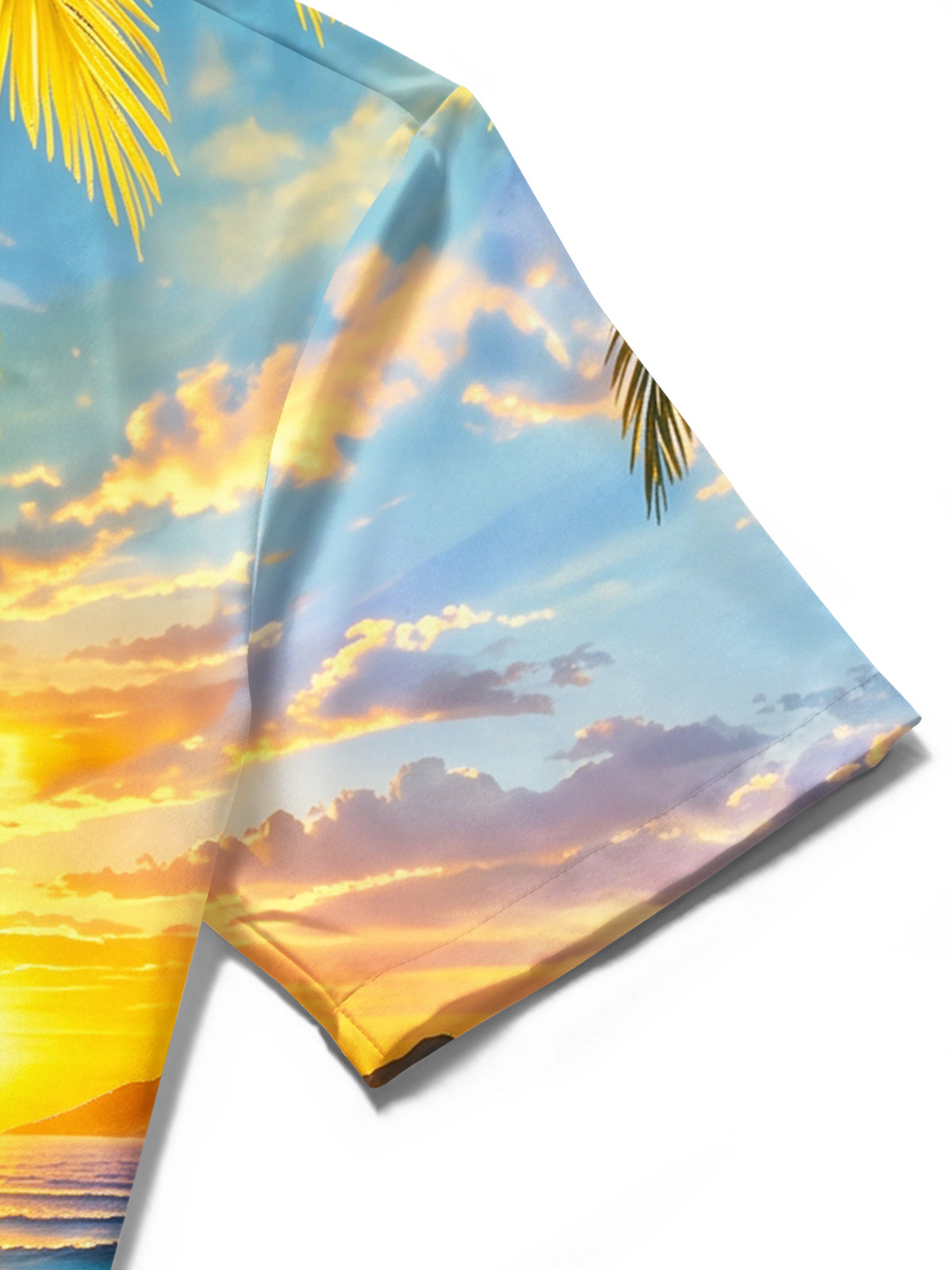 Adaychic Men's Short Sleeve Shirt - Beach Sunset Scenery With Palm Trees And Hibiscus Flowers Print with Chest Pocket