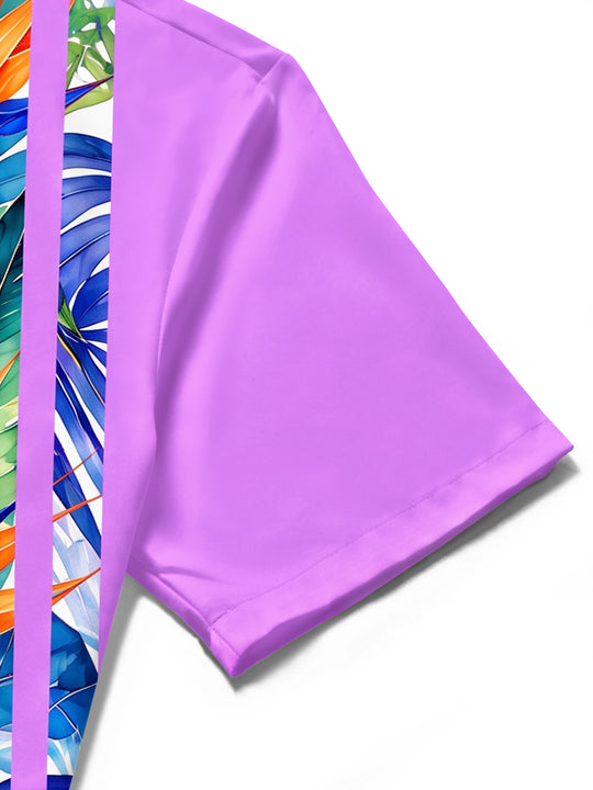 Adaychic Men's Short Sleeve Shirt - Bird Of Paradise Flowers And Tropical Leaves Print with Chest Pocket