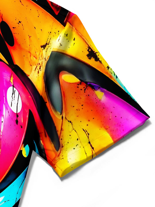Adaychic Men's Short Sleeve Shirt - Abstract Psychedelic Swirls And Splatters Print with Chest Pocket