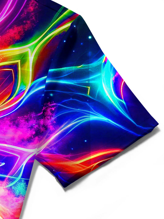 Adaychic Men's Hawaiian Neon Fractal Flower Print Short Sleeve Shirt with Chest Pocket
