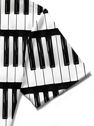 Adaychic Men's Graphic Piano Keyboard Print Short Sleeve Shirt with Chest Pocket