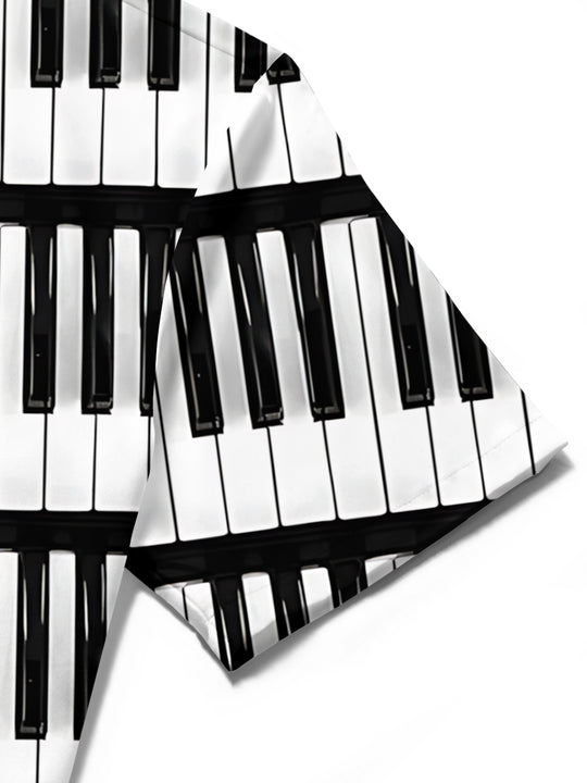 Adaychic Men's Graphic Piano Keyboard Print Short Sleeve Shirt with Chest Pocket