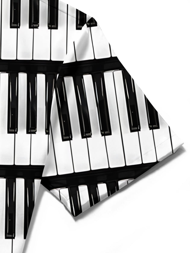 Adaychic Men's Graphic Piano Keyboard Print Short Sleeve Shirt with Chest Pocket