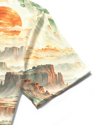 Adaychic Men's Short Sleeve Shirt - Desert Landscape With Red Rock Canyons And Agave Plants Print with Chest Pocket