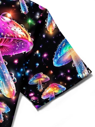 Adaychic Men's Printed Psychedelic Rainbow Mushrooms Print Short Sleeve Shirt with Chest Pocket