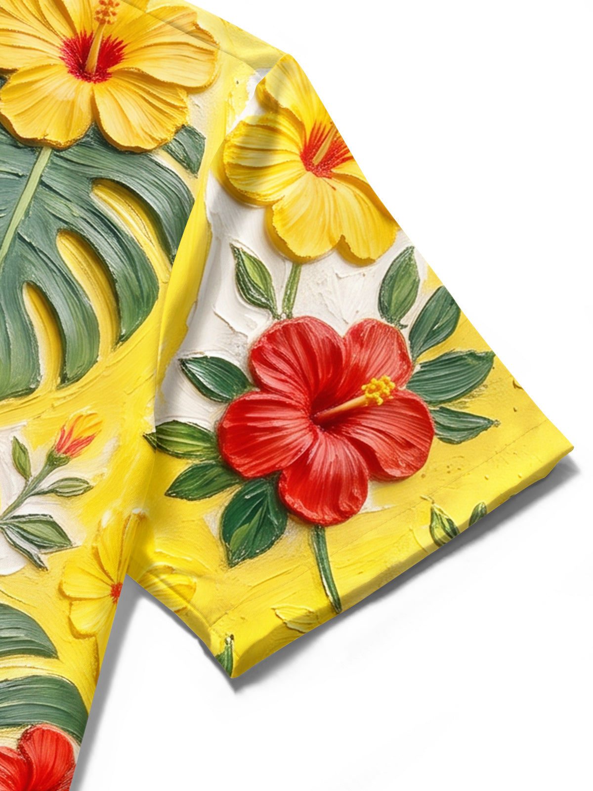 Adaychic Men's Hibiscus Flowers And Monstera Leaves Print Short Sleeve Shirt with Chest Pocket