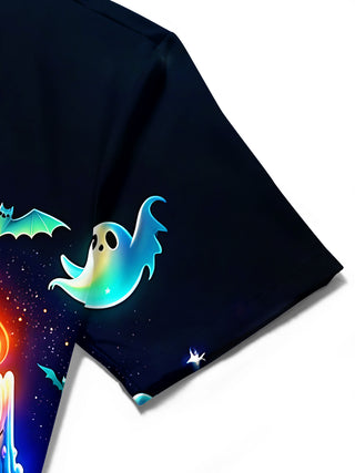 Adaychic Men's Graphic Halloween Candelabra Print Short Sleeve Shirt with Chest Pocket