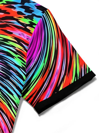 Adaychic Men's Psychedelic Swirl Pattern Short Sleeve Shirt with Chest Pocket
