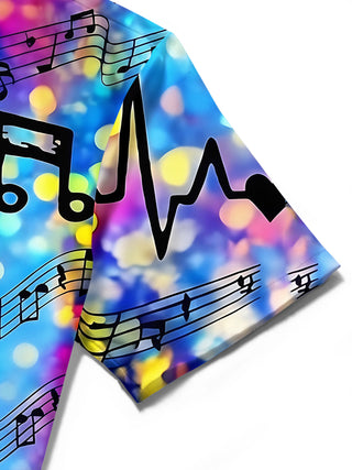 Adaychic Men's Graphic Musical Notes Print Short Sleeve Shirt with Chest Pocket