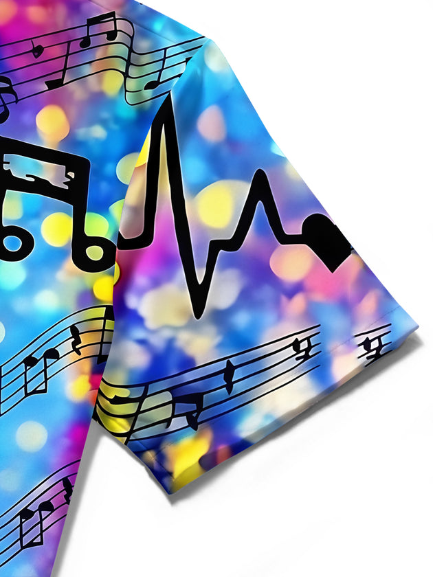 Adaychic Men's Graphic Musical Notes Print Short Sleeve Shirt with Chest Pocket