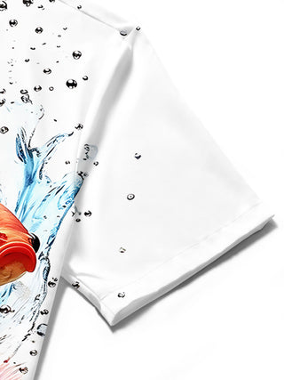 Adaychic Men's Hawaiian Goldfish Splash Print Short Sleeve Shirt with Chest Pocket