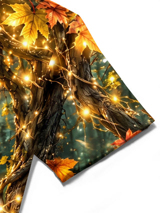 Adaychic Men's Short Sleeve Shirt - Autumn Forest With Glowing Mushrooms And Butterflies Print with Chest Pocket