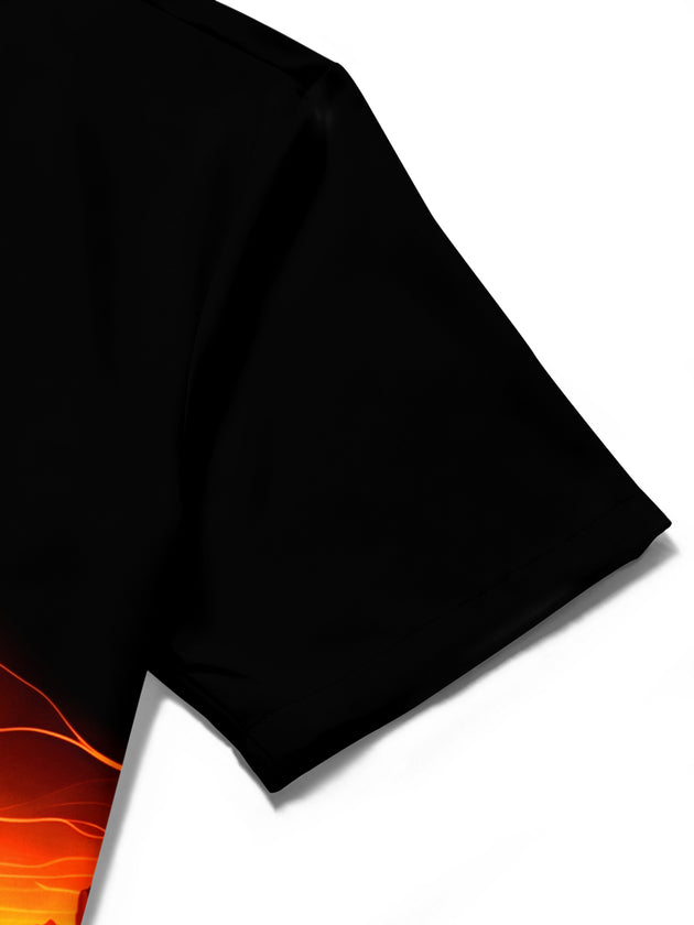 Adaychic Men's Neon Wave Canyon Sunset Landscape Print Short Sleeve Shirt with Chest Pocket