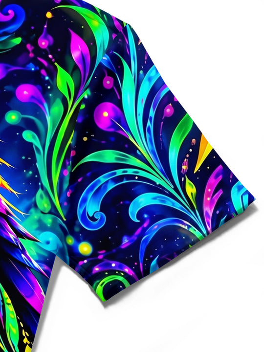 Adaychic Men's Neon Parrot With Swirling Patterns Print Short Sleeve Shirt with Chest Pocket