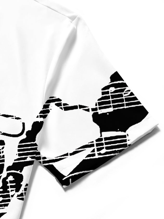 Adaychic Men's Printed Singer Print Short Sleeve Shirt with Chest Pocket
