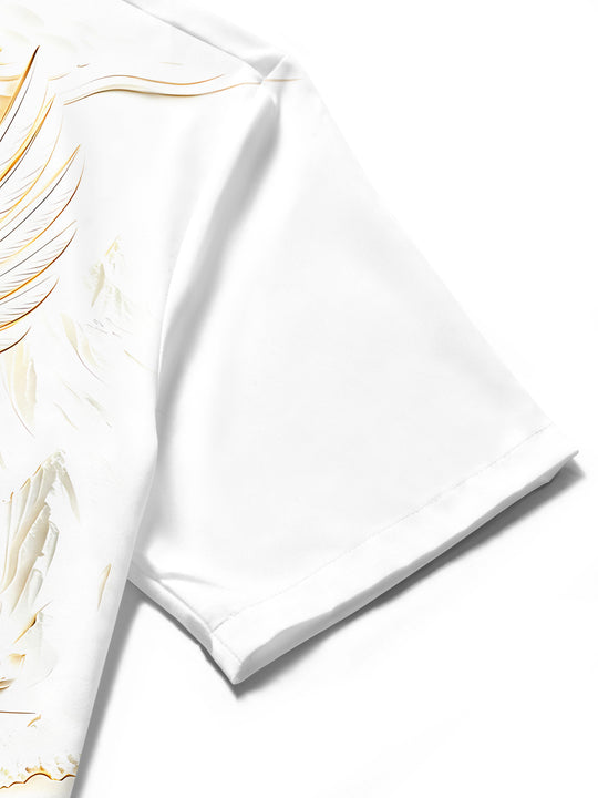 Adaychic Men's 3D Eagle Print Lotus Flowers Print Short Sleeve Shirt with Chest Pocket