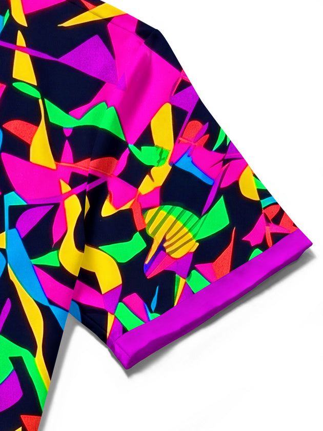 Adaychic Men's Graphic Abstract Colorful Pattern Print Short Sleeve Button Down Shirt with Chest Pocket