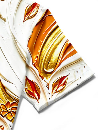 Adaychic Men's Graphic Gilded Phoenix Print Short Sleeve Shirt with Chest Pocket