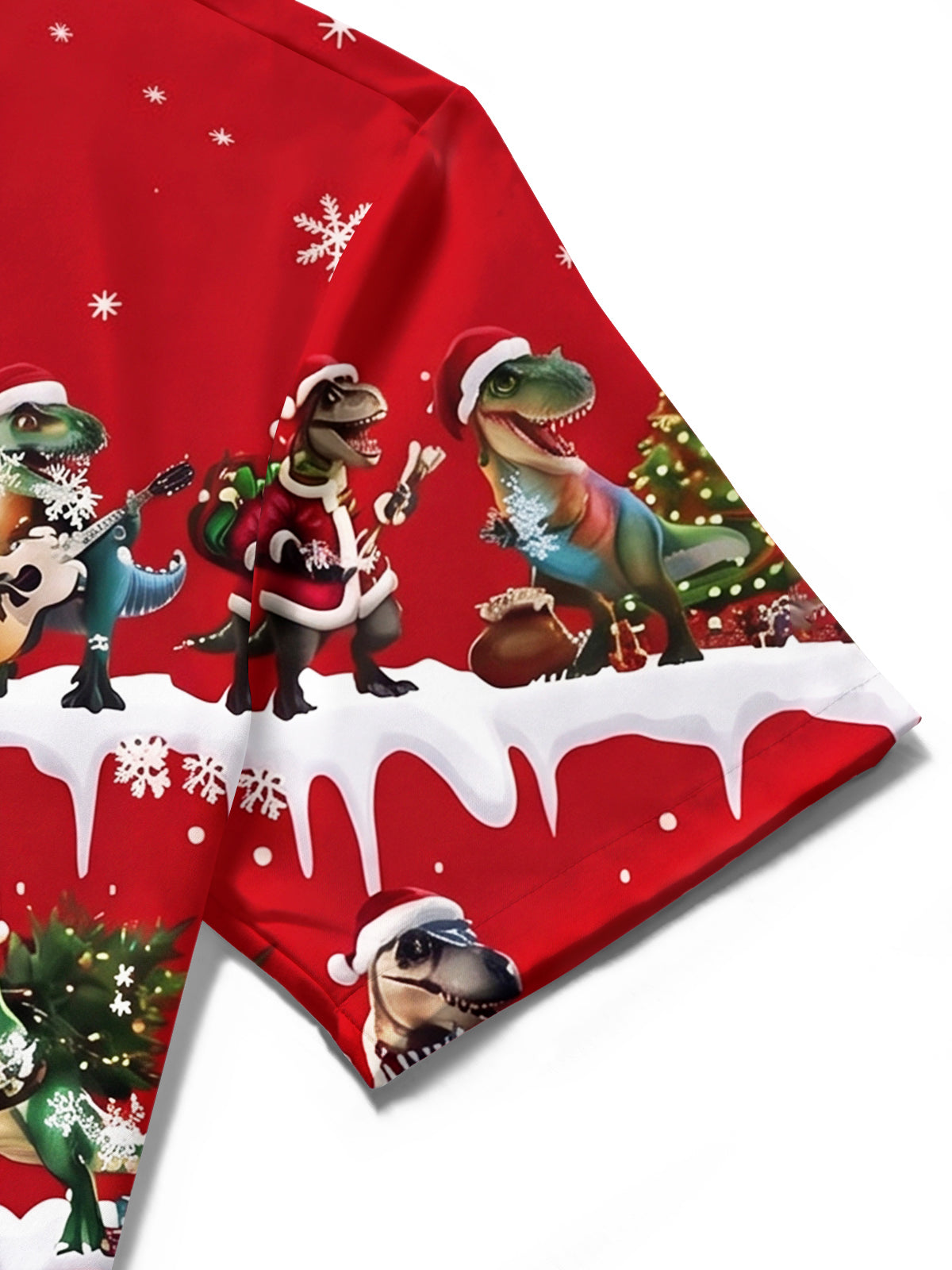 Adaychic Men's Hawaiian Christmas Dinosaur Print Short Sleeve Shirt with Chest Pocket
