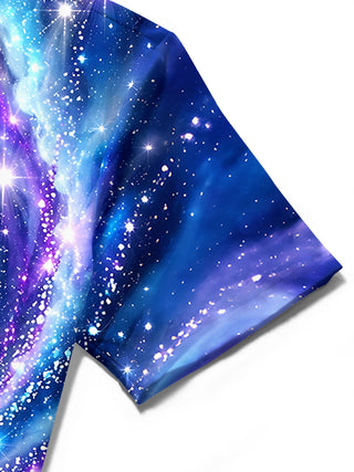 Adaychic Men's Printed Galaxy Swirl Print Short Sleeve Shirt