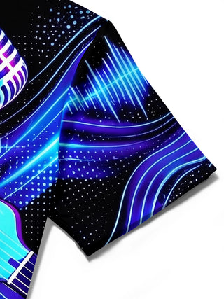 Adaychic Men's Graphic Neon Electric Guitar Print Short Sleeve Shirt with Chest Pocket