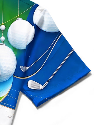 Adaychic Men's Printed Christmas Golf Ball Ornaments Print Short Sleeve Shirt with Chest Pocket