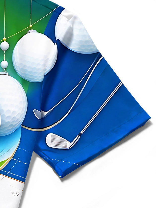 Adaychic Men's Printed Christmas Golf Ball Ornaments Print Short Sleeve Shirt with Chest Pocket