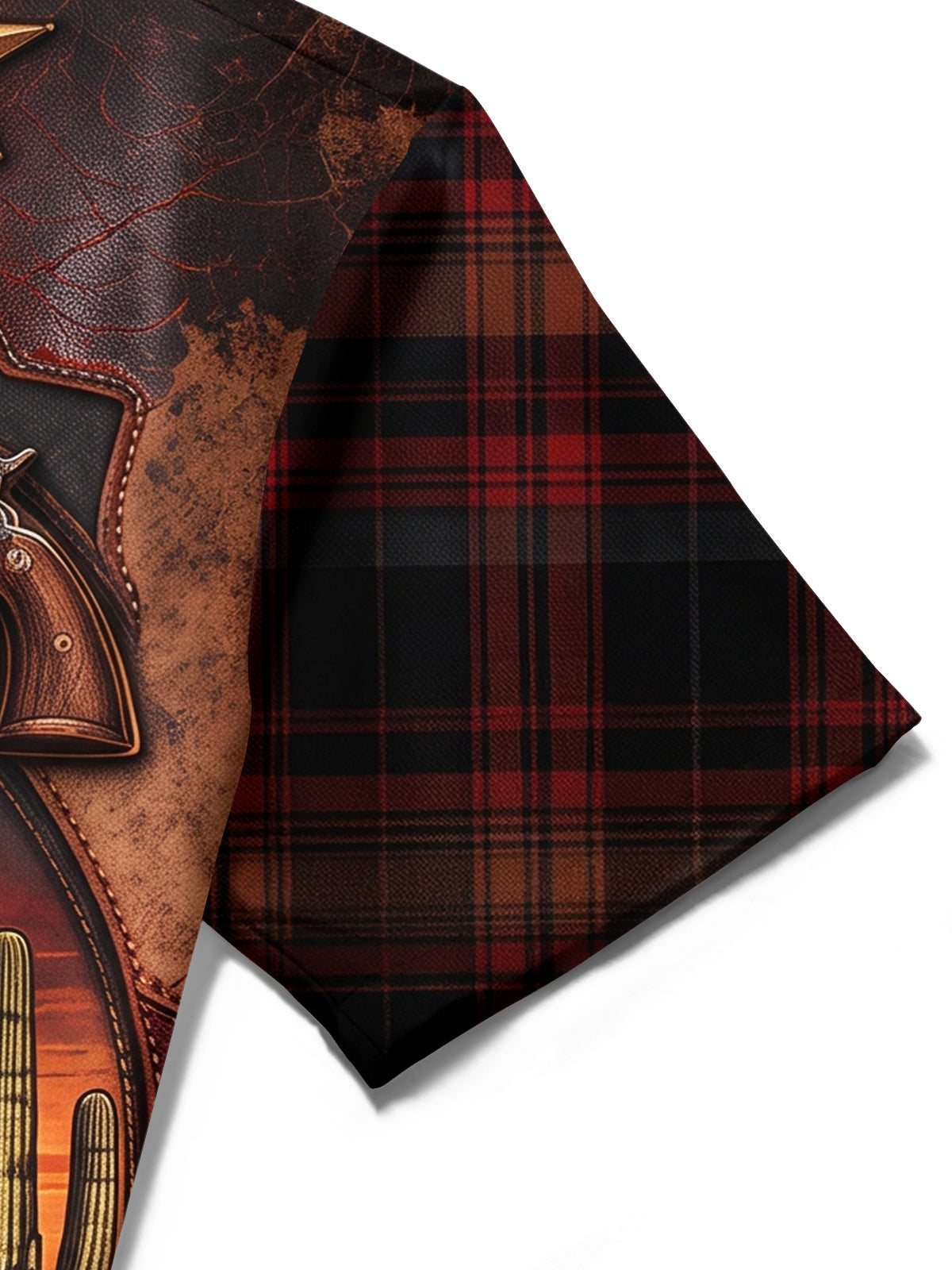Adaychic Men's Short Sleeve Stand Collar Shirt - Western Horse And Desert Sunset Print with Chest Pocket