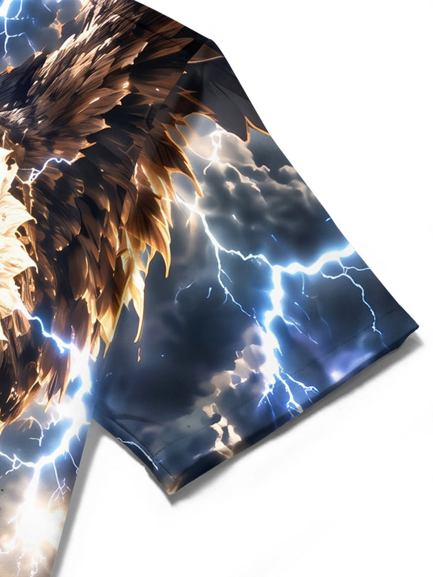 Adaychic Men's Short Sleeve Shirt - Eagle With Lightning And Desert Landscape Print with Chest Pocket