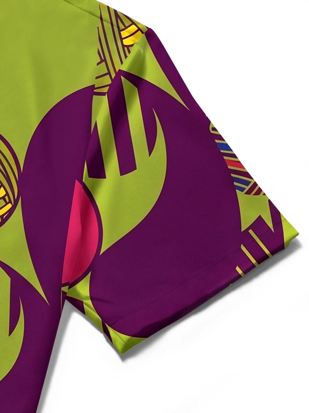 Adaychic Men's Retro Abstract Geometric Shapes Print Short Sleeve Shirt with Chest Pocket