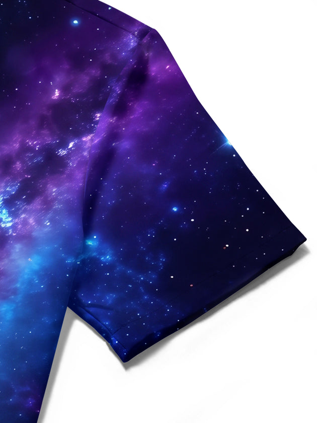 Adaychic Men's Hawaiian Galaxy Nebula And Stars Print Short Sleeve Shirt with Chest Pocket