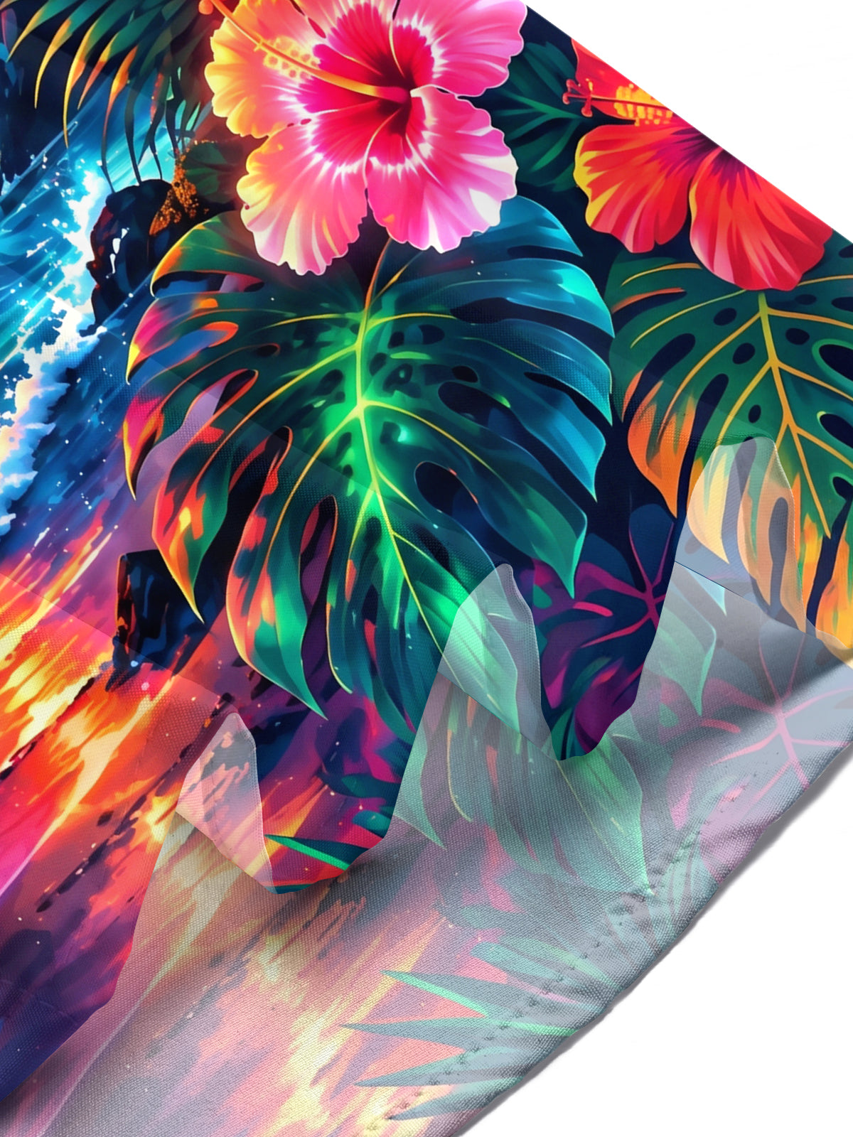 Adaychic Men's Palm Tree And Sunset Beach Scene Print Short Sleeve Shirt with Chest Pocket