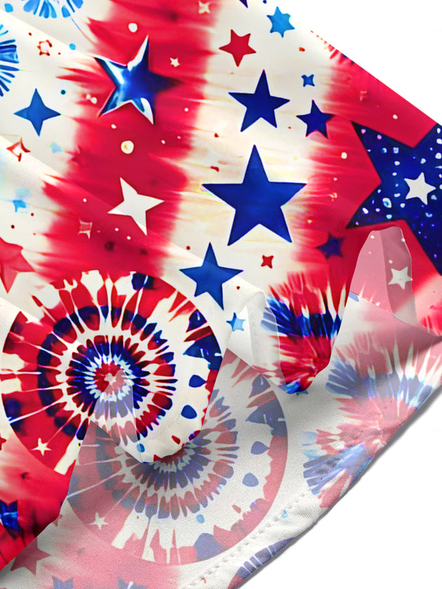 Independence American Flag Tie Dye Women's Short Sleeve Shirts