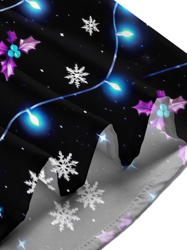 Adaychic Men's Short Sleeve Shirt - Christmas Light Strings And Holly Leaves Print with Chest Pocket