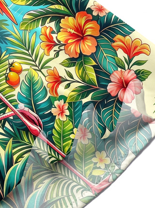 Adaychic Men's Short Sleeve Shirt - Flamingo And Parrot With Tropical Plants Print with Chest Pocket